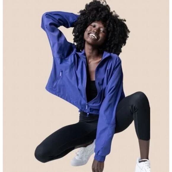 Savvi Cropped Windbreaker Jacket Blue Medium - Picture 1 of 9